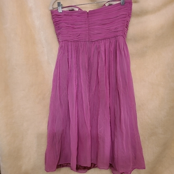 Donna Morgan 100% Silk dress violet beaded pink crepe rushed fit flare - Picture 3 of 6